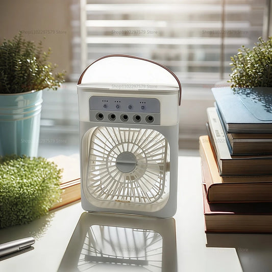 3-in-1 Portable Air Cooler Fan Humidifier LED Night Light Household Office Personal Air Conditioner Small Compact Cooling Fan